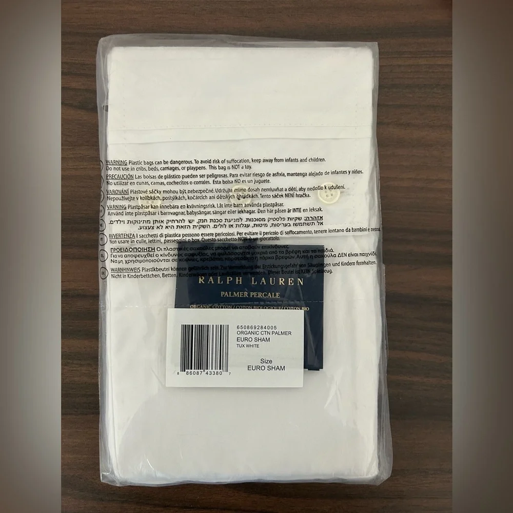 Ralph Lauren Organic Cotton Palmer Percale Euro Pillow Sham Tuxedo White